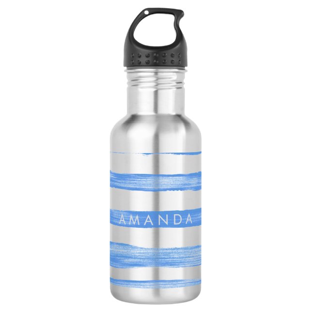 PixDezines Blue Watercolor Stripes/adjustable 532 Ml Water Bottle (Front)