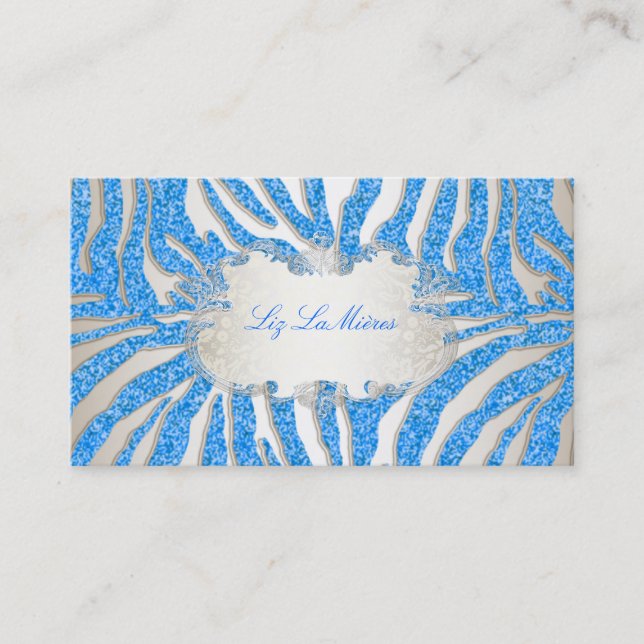 PixDezines blue zebra/champagne Business Card (Front)