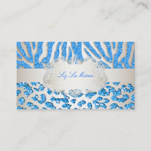 PixDezines blue zebra/leopard/champagne Business Card