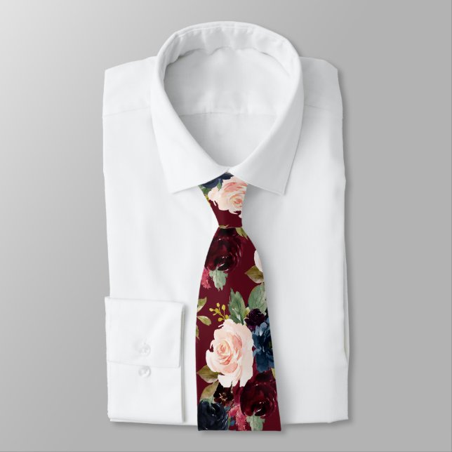 PixDezines Blush Burgundy Navy Flwrs DIY Backgrnd Tie (Tied)