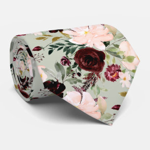 PixDezines Blush Burgundy Navy H2 Botanical Tie
