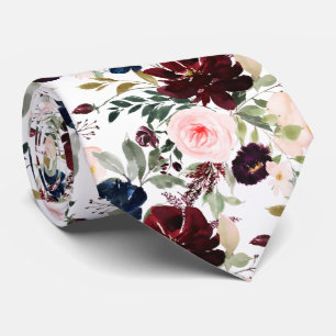 PixDezines Blush Burgundy Navy H2 Botanical Tie
