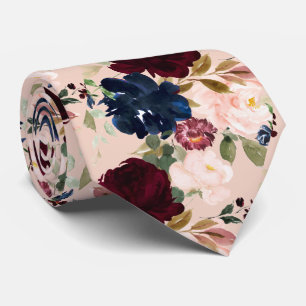 PixDezines Blush Burgundy Navy H2 Flowers Tie