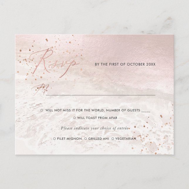 PixDezines Blush Coastal Calligraphy RSVP w meal Invitation Postcard (Front)