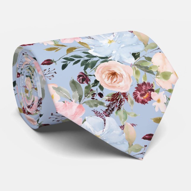 PixDezines Blush Dusty Blue H2 Botanical Tie (Rolled)