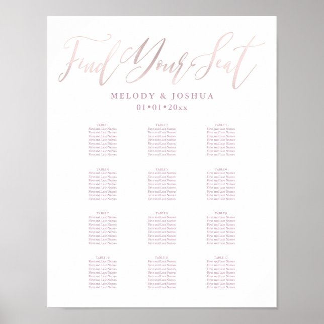 PixDezines Blush Pink Calligraphy, Seating Chart (Front)