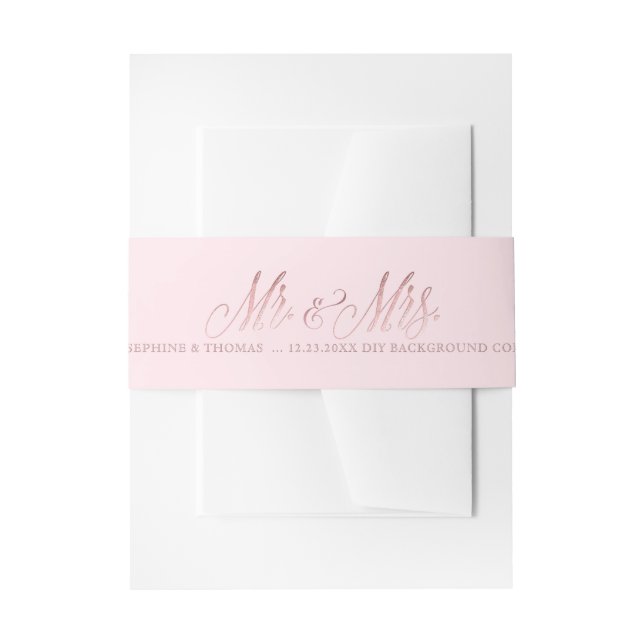 PixDezines Blush Pink+Faux Rose Gold Mr.+Mrs. Invitation Belly Band (Front Example)