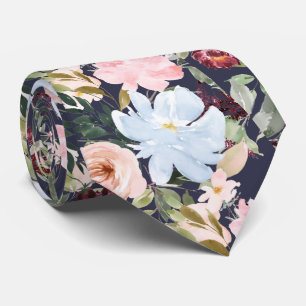 PixDezines Blush Pink Ice Blue Watercolor Flowers Tie
