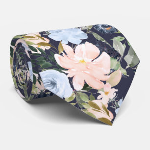 PixDezines Blush Pink Ice Blue Watercolor Flowers Tie