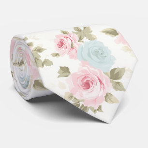 PixDezines Blush Pink Ice Blue Watercolor Roses Tie