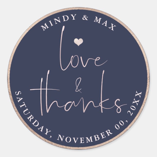 PixDezines BLUSH PINK LOVE+THANKS|DIY NAVY Classic Round Sticker (Front)