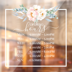 PixDezines Blush Pink Peonies Business Hours Window Cling