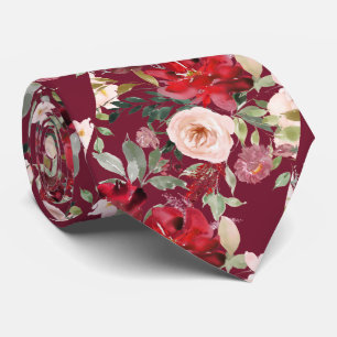 PixDezines Blush Red Watercolor Flowers Neck Tie