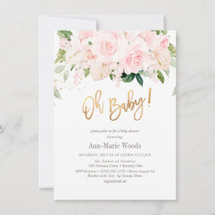 PixDezines Blush Roses Anthuriums Baby Shower Invitation