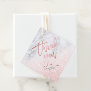 PixDezines Blush Snow Bokeh+Marble Thank You Favour Tags