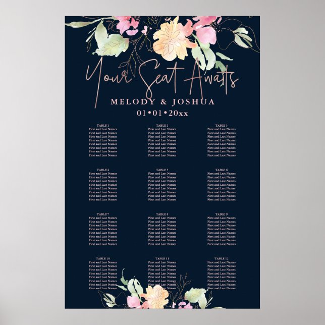 PixDezines Blushing Romance Flowers, Seating Poster (Front)