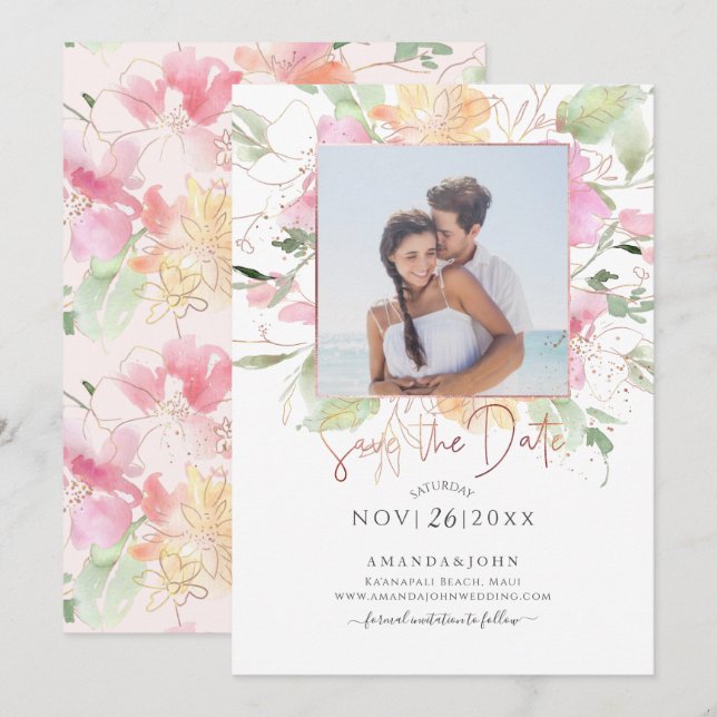 PixDezines Blushing Romance, Save the Date Invitation (Front/Back)