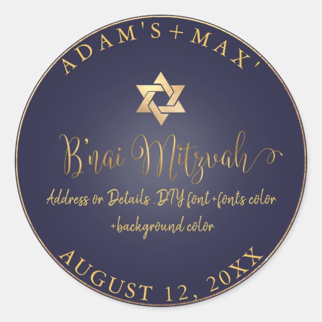 PixDezines B'nai Mitzvah, DIY Colour Classic Round Sticker (Front)