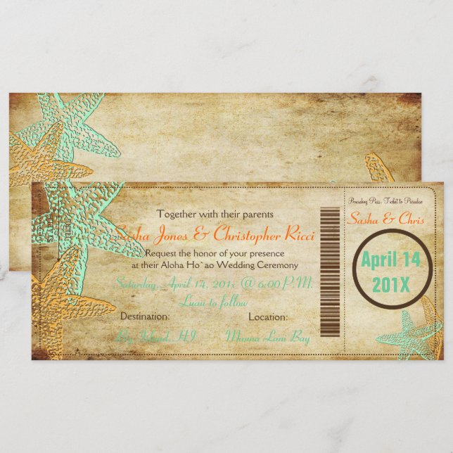 PixDezines Boarding Pass+Beach Wedding Invitations (Front/Back)