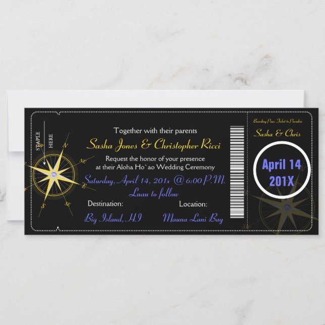 PixDezines boarding pass/nautical compass Invitation (Front)