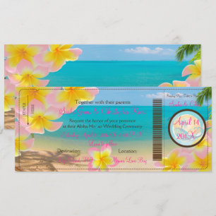 PixDezines BOARDING PASS+PINK PLUMERIA+BEACH Invitation