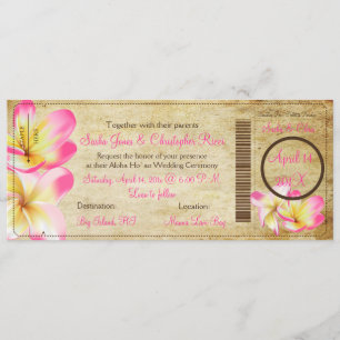 PixDezines Boarding Pass Pink Plumerias Invitation