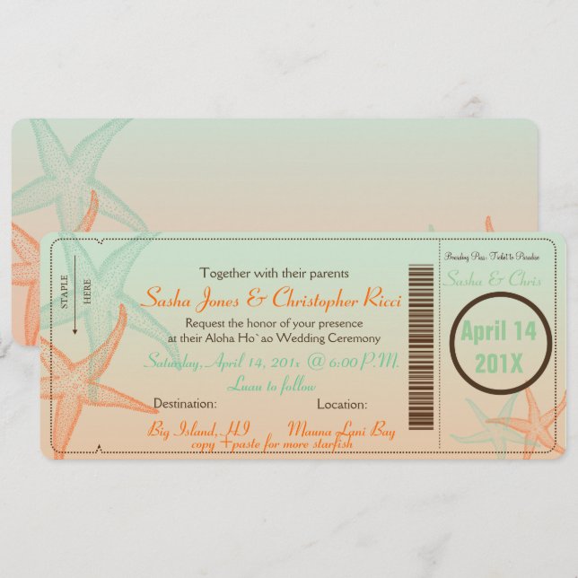 PixDezines Boarding Pass+Starfish Invitation (Front/Back)