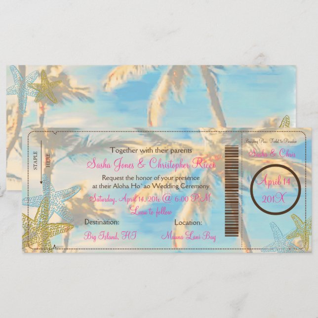 PixDezines boarding pass vintage hawaiian beach Invitation (Front/Back)