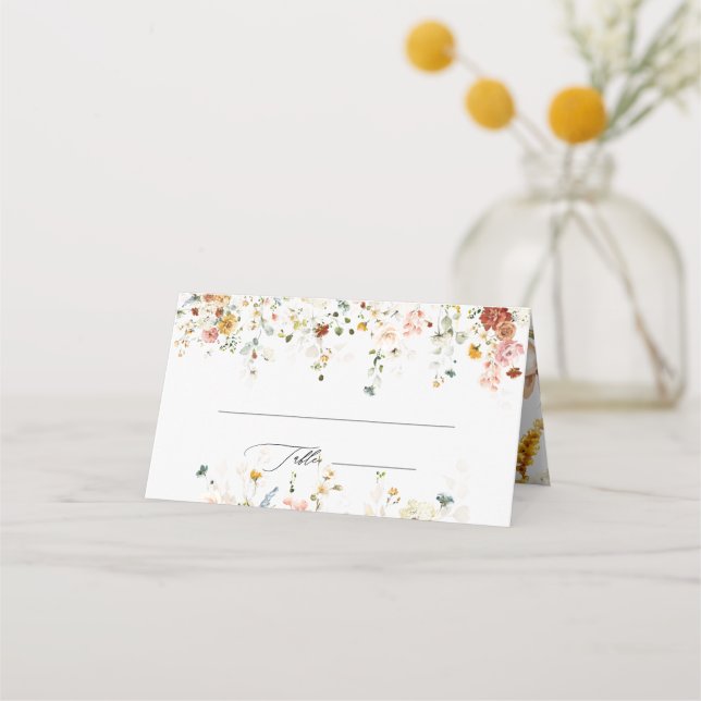 PixDezines Boho Fall Garden Flowers Monogram Place Place Card (Front)