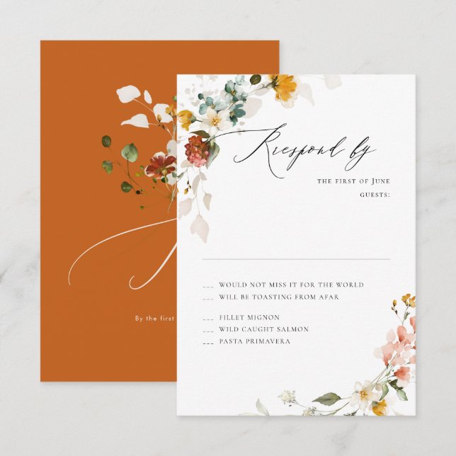 PixDezines Boho H2 Fall Garden Flowers RSVP Card (Front/Back)