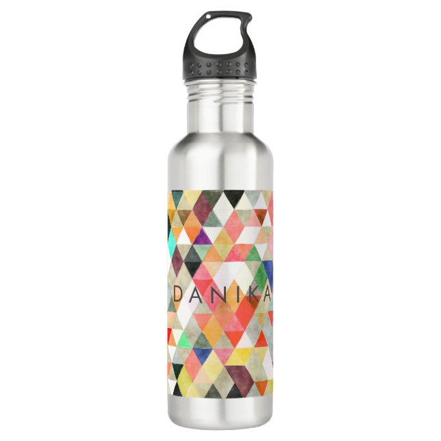 PixDezines Boho Watercolor Geometric/Triangles 710 Ml Water Bottle (Front)