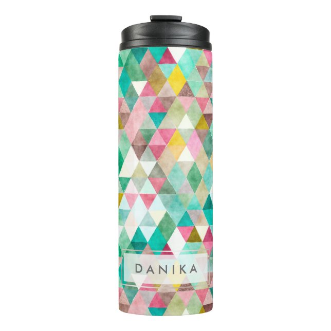 PixDezines Boho Watercolor Geometric/Triangles Thermal Tumbler (Front)