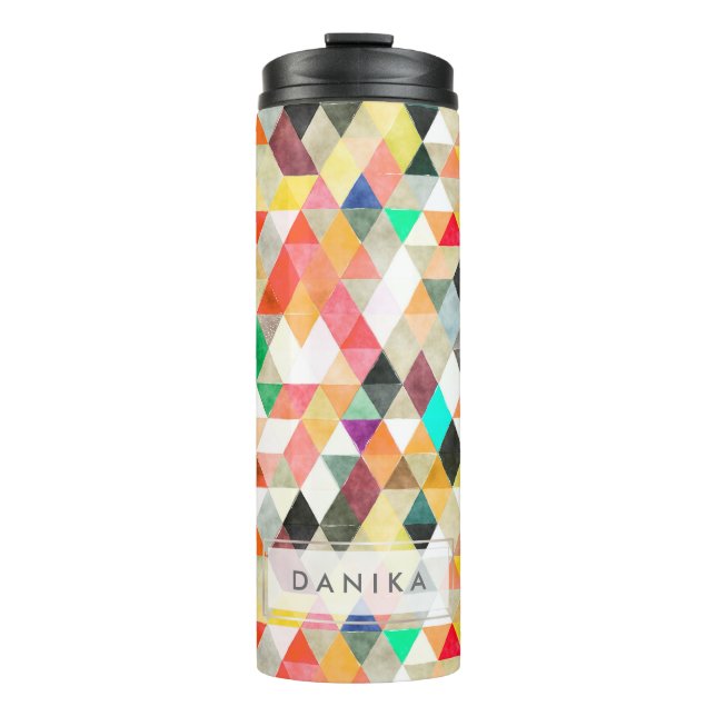 PixDezines Boho Watercolor Geometric/Triangles Thermal Tumbler (Front)