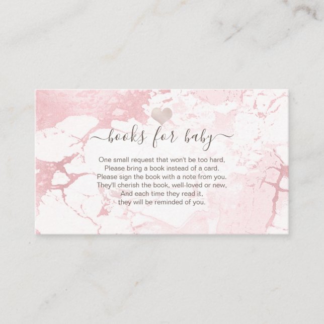 PixDezines Book Request, Blush Marble+Hearts Enclo Place Card (Front)