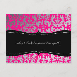 PixDezines Boroque Damask/Silver+Hot Pink Postcard