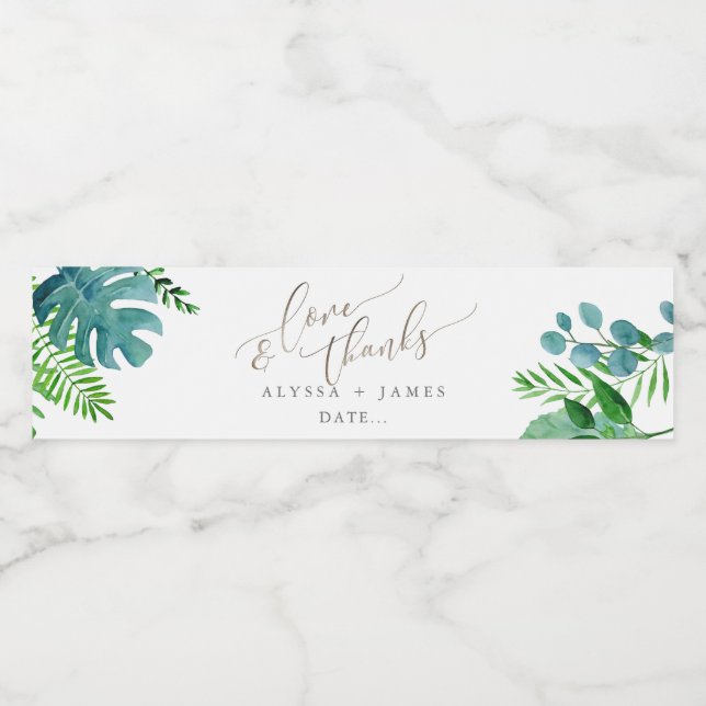 PixDezines Botanical, Tropical Foliage Water Bottle Label (Single Label)