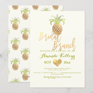 PixDezines Bridal Brunch/Faux Gold/Pineapples Invitation