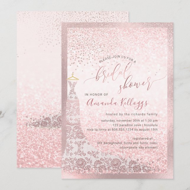 PixDezines Bridal Shower Blush Pink Gown Invitation (Front/Back)