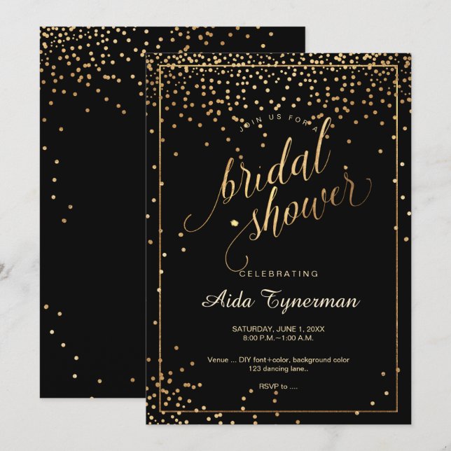 PixDezines Bridal Shower Faux Gold Confetti Invitation (Front/Back)