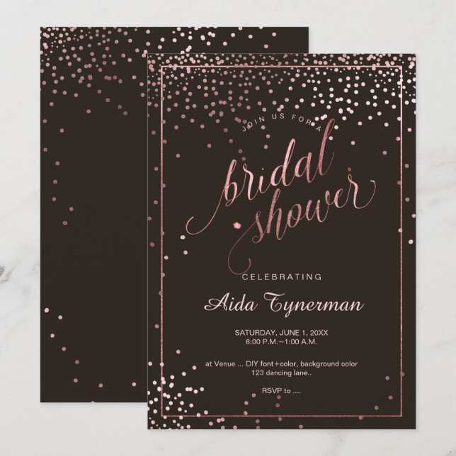 PixDezines Bridal Shower Faux Rose Gold Confetti Invitation (Front/Back)