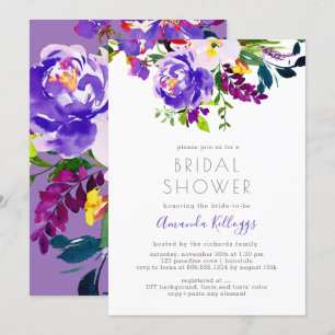 PixDezines Bridal Shower Floral Watercolor, Purple Invitation