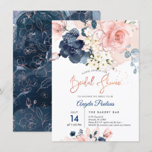 PixDezines Bridal Shower Navy Blush H2 flowers Invitation