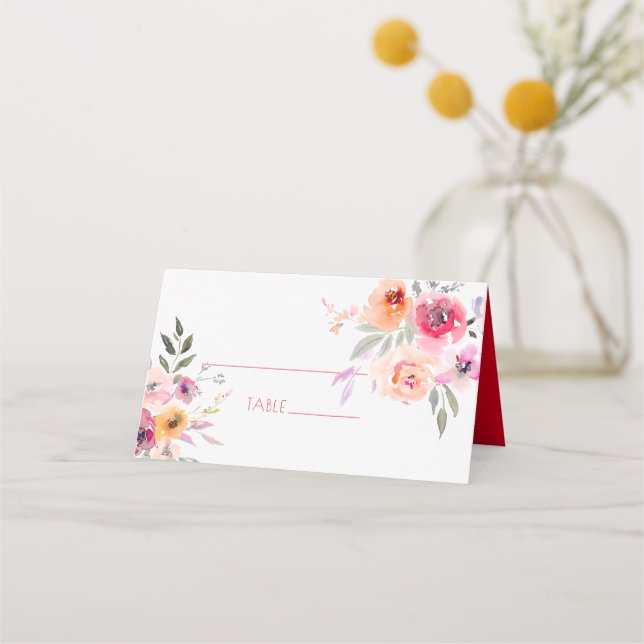 PixDezines Bridal Shower Watercolor Spring Floral Place Card (Front)