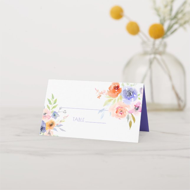 PixDezines Bridal Shower Watercolor Spring Floral Place Card (Front)