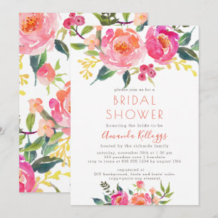 PixDezines Bridal Shower Watercolor Summer Peonies Invitation