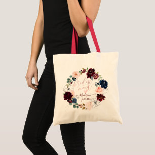 PixDezines Bridesmaid Blush Burgundy Navy Flowers Tote Bag