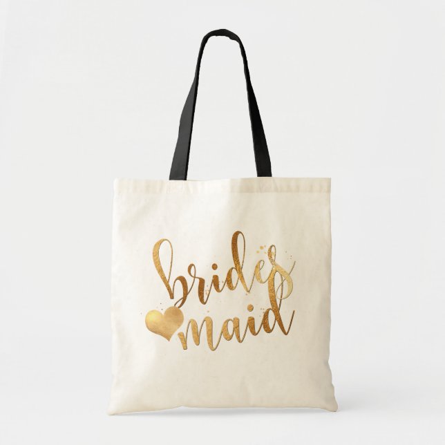 PixDezines Bridesmaid/Faux Gold Handwritten Script Tote Bag (Front)