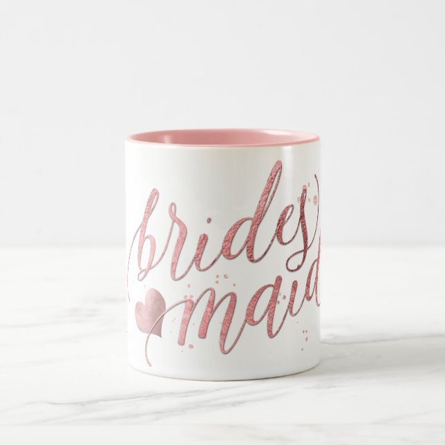 PixDezines Bridesmaid/Faux Rose Gold/Modern Script Two-Tone Coffee Mug (Center)