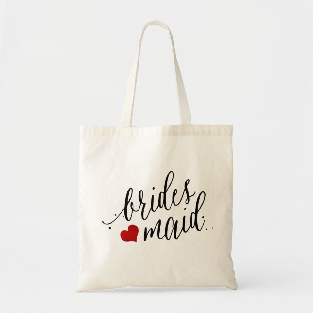 PixDezines Bridesmaid/Heart/Modern Script Tote Bag (Front)