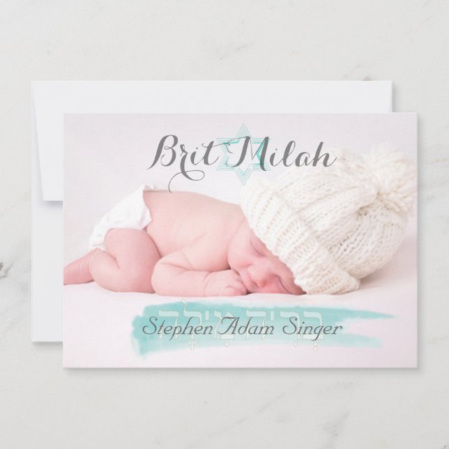 PixDezines brit milah/photo frame+stars/diy colour Invitation (Front)